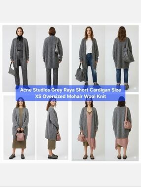Acne Studios Grey Raya Short Mohair Wool Cardigan Size XS Oversized
